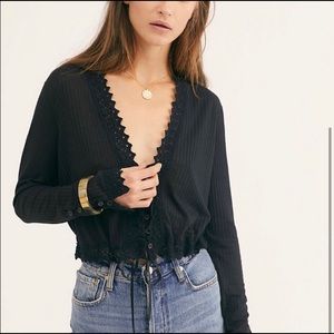 Free people boho crop top long sleeve black